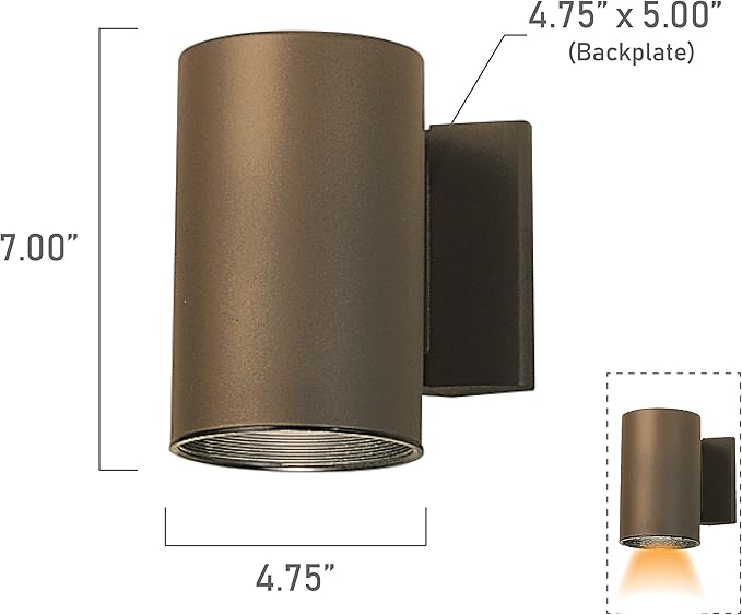 Kichler Cylinder Wall Mount Lighting Fixture in Brown, 7” Bottom Opening Outdoor Light Fixture, 9234AZ | Lumora