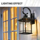 Emliviar Outdoor Wall Lantern Fixture with E26 Base, Large 21.9 Inch Exterior Wall Light with Seeded Glass, Black | Lumora