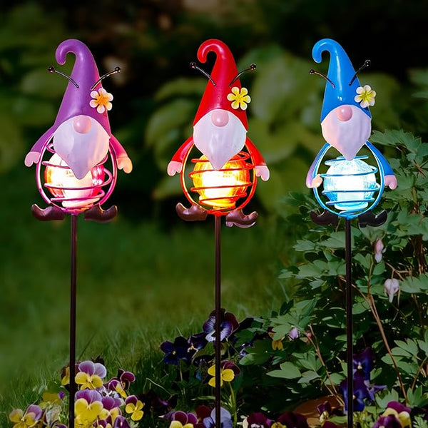 Gnome Solar Garden Lights, 22.4" H Waterproof Decorative Solar Stake Light, 3 Pcs Outdoor Statues Figurine Lights | Lumora