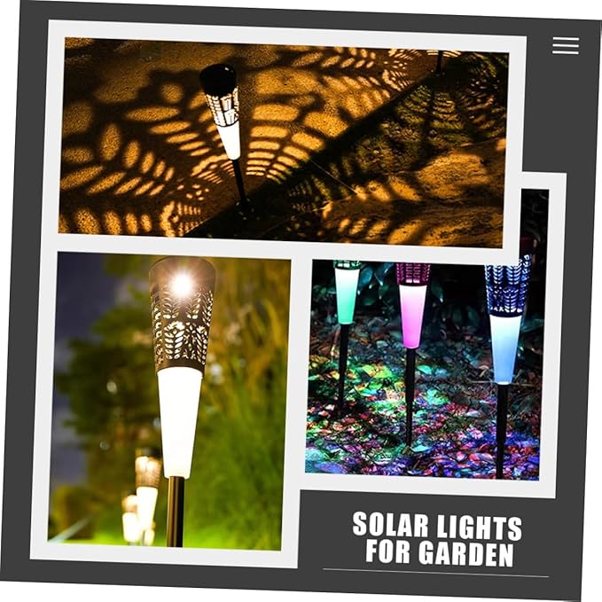 Toyvian 6pcs Solar Cone-Shaped Perforated Ground Stake Lights, Warm Colorful Outdoor Solar Pathway and Garden Landscape Lighting for Yard and Patio Decoration