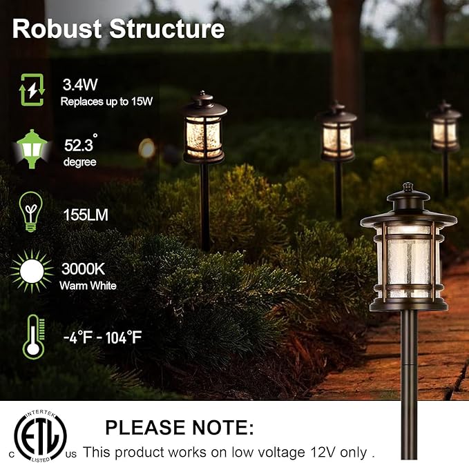 hykolity Low Voltage ORB LED Landscape Path Light W/Crackled Shade, 3.4W 155LM 12V Wired Outdoor LED Walkway Light, Die-cast Aluminum Construction, 30-Watt Equivalent, 6 Pack