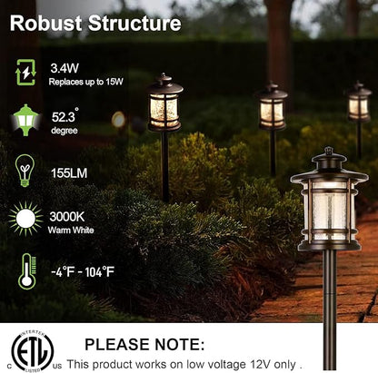 hykolity Low Voltage ORB LED Landscape Path Light W/Crackled Shade, 3.4W 155LM 12V Wired Outdoor LED Walkway Light, Die-cast Aluminum Construction, 30-Watt Equivalent, 6 Pack