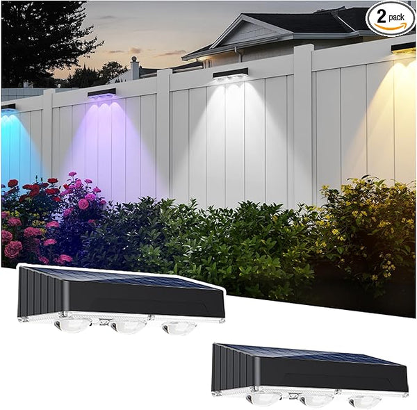 2 Pack Solar Fence Lights Outdoor, 3 Bulbs RGB Color Glow LED, 12 Modes RGB Color with IP65 Waterproof, Solar | Lumora