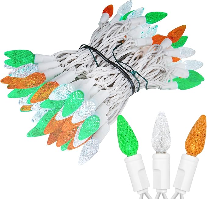 ‎‎‎Novelty Lights 24FT 70 LED C6 LED St. Patrick's Day String Lights, Outdoor Christmas Tree Commercial Grade LED | Lumora