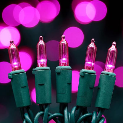 YULETIME 200 Count Pink LED Christmas Lights, 66 Feet Green Wire UL Certified Commercial Grade Holiday String Light Set (Pink)