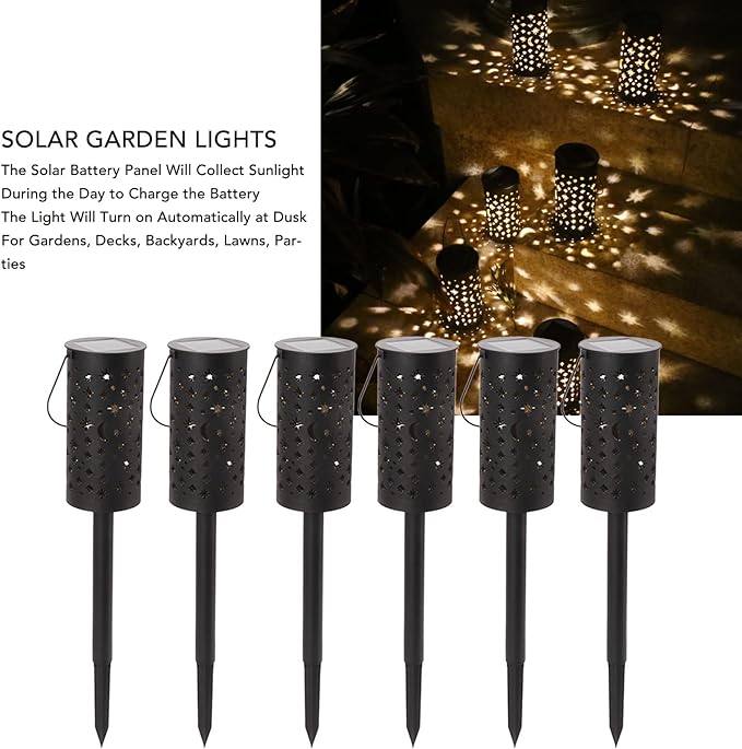 Solar Garden Lamp, 6 Sets Waterproof LED Solar Pathway Lights, Outdoor Landscape Star Moon Ground Lamp for Lawn Patio Walkway