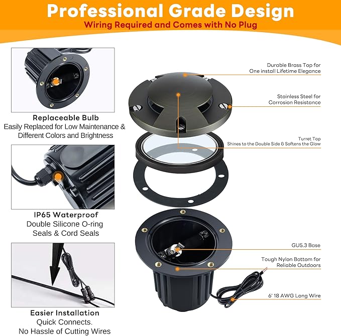Gardenreet Low Voltage Well Light - Brass Hardwired Ip65 All Weather In-Ground LED Lighting, 12V Directional | Lumora