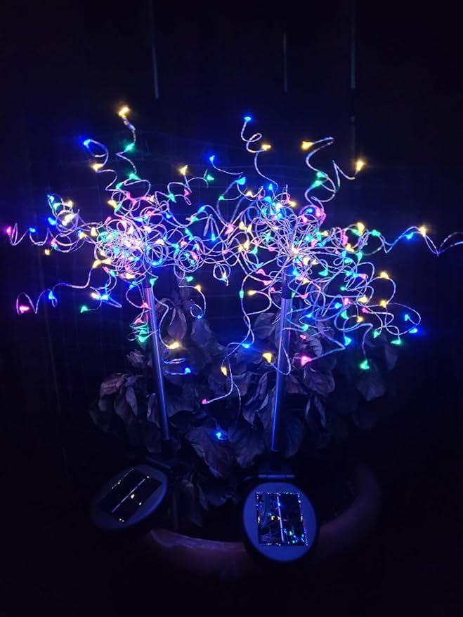 Anordsem Solar Garden Lights Outdoor: Waterproof 120 LED Fireworks Multicolor Starburst - Christmas Decoration Dandelion Lighting Yard Patio Pathway - Holiday Party Gifts for Homeowners