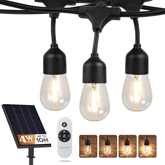 Brightech Ambience Pro Super Bright Solar - 48 Ft Remote Control Outdoor String Lights with Shatterproof Commercial | Lumora