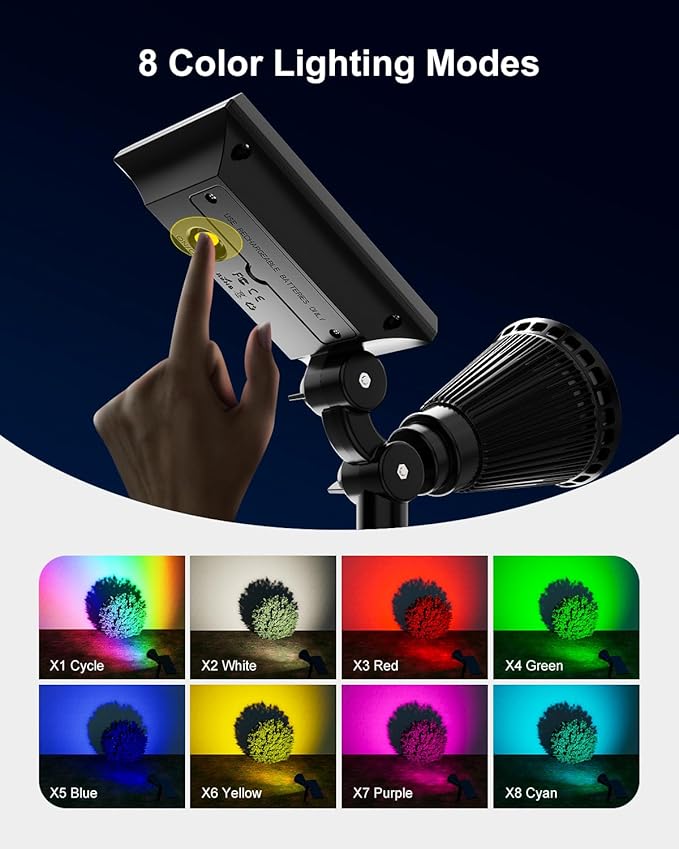 2 Pack Color Changing Solar Spotlights Outdoor for Tree, Flower, Plant, Statue, Sign, Decorative wall, Waterproof | Lumora