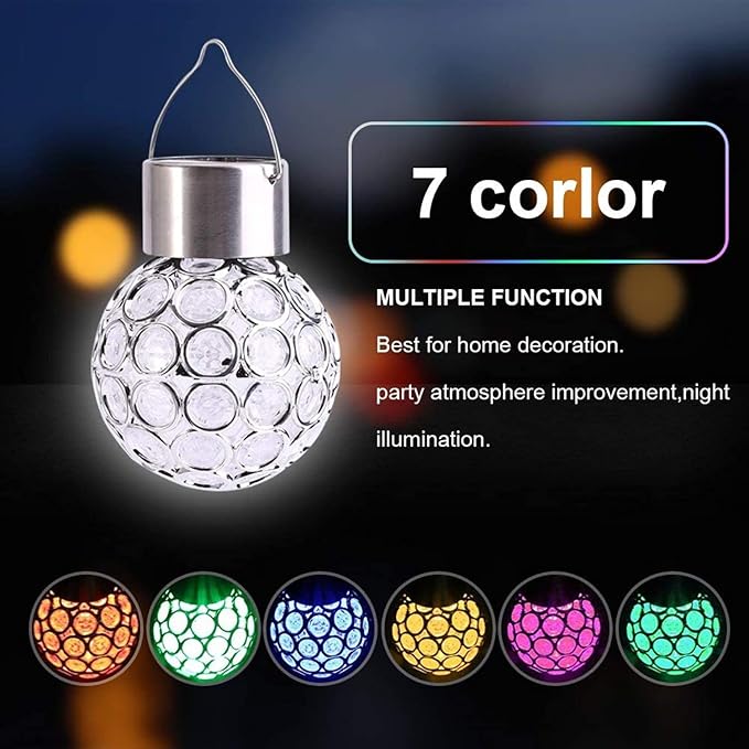 Yosoo Colorful Solar Lights,Outdoor Hanging Decorative Garden Lights,7 Colors LED Crackle Glass Globe Ball Shaped,for Lawn Patio Yard Walkway Driveway Pathway Landscape