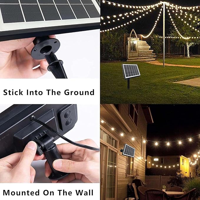 SUNTHIN 100ft Solar String Lights, USB Rechargeable Solar Outdoor Lights with 48 Waterproof & Shatterproof G40 LED Bulbs for Patio, Porch, Garden, Deck, Bistro, Cafe, Camping