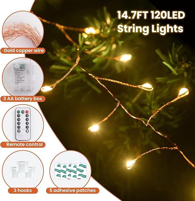 120 LED Fairy Lights, 14.7ft String Lights with Remote, 8 Modes Timer Twinkle Lights - Decorative Outdoor Light | Lumora