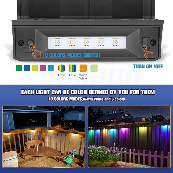 VOLISUN Solar Deck Lights ,7 Colors&Warm White Outdoor 4-Pack Waterproof Led Color Glow Solar Lights for | Lumora