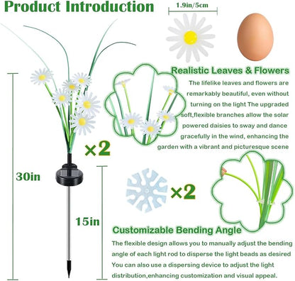 Solar Outdoor Lights (2-Pack, 12 LEDs), Solar Garden Lighting, Outdoor Decorations, Daisy Light for Backyard Porch Balcony Party Decor, Unique Gifts (Warm White)