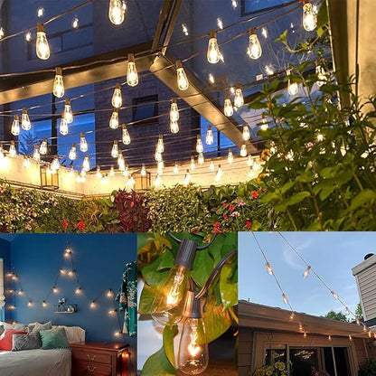 10Ft Outdoor String Lights Waterproof with 10 Pack E17 Edison Replacement Light Bulbs for Patio, Garden, Porch, Party Events Decorations, Black Wire