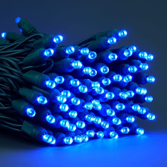 YULETIME Blue One-Piece Wide Angle Christmas Lights 140 Count 48 Feet, 2 Sets 70 LED 24 ft High Waterproof 5mm UL Certified String Light (Blue)