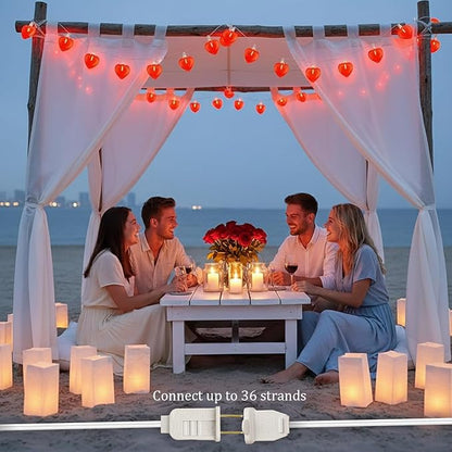 20Ft Valentine's Day String Lights Outdoor with Glitter 3D Red Heart Shaped Lights, 22 Dimmable LED Bulbs(2 Spare) Waterproof for Indoor Outdoor Wedding Anniversary Party Valentine's Day Decorations