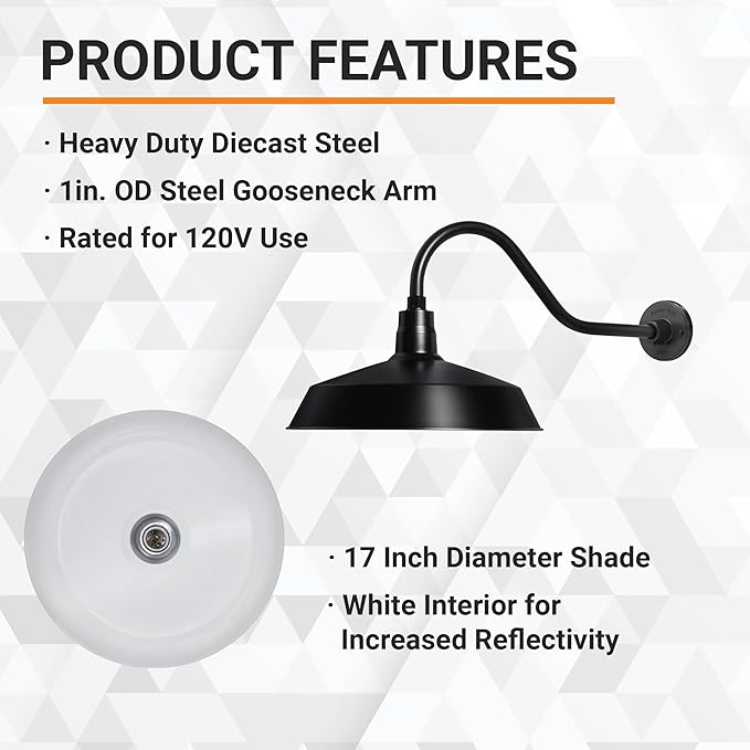 17in. Satin Black Outdoor Gooseneck Barn Light Fixture With 22in. Long Extension Arm - Wall Sconce Farmhouse | Lumora