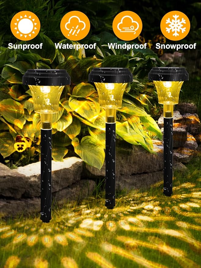 ROOR Ultra Bright Solar Lights 4 Pack, Outdoor Solar Pathway & Garden Lights, Warm White, IP67 Waterproof