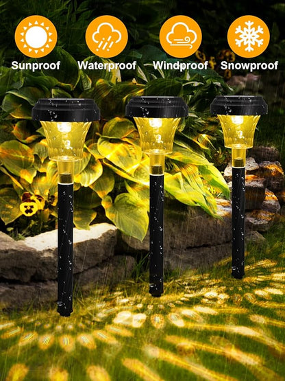 ROOR Ultra Bright Solar Lights 4 Pack, Outdoor Solar Pathway & Garden Lights, Warm White, IP67 Waterproof
