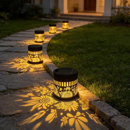 Solar Mandala Lights Outdoor Decorative - Waterproof Metal Mandala Solar Wall Lights, Artistic Fence & Step Lights for Garden, Patio, Backyard, Yard & Outdoor Home (4, Sunflower-Warm Light)