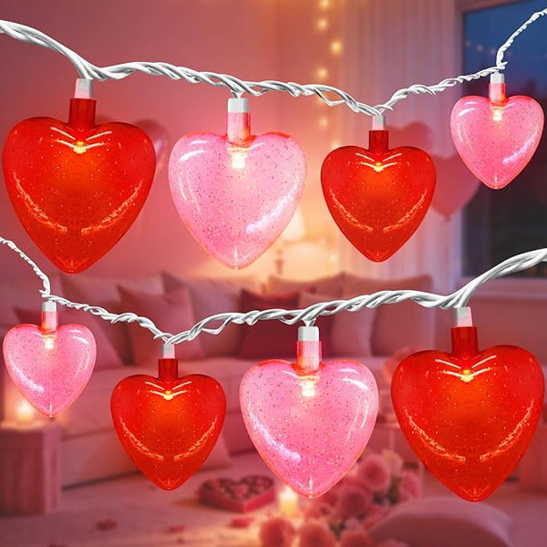 8.5Ft Red & Pink Heart String Lights, Valentine's Day Decorations Light with 10 LED Red - Decorative Outdoor Light | Lumora