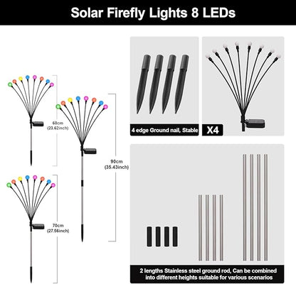 Swaying Solar Firefly Lights Outdoor, 8 Modes RGB Color Changing Firefly Swaying Solar Garden Lights for Outside Christmas Yard Patio Pathway Plant Landscape Garden Decor Multicolor(4 Pack)