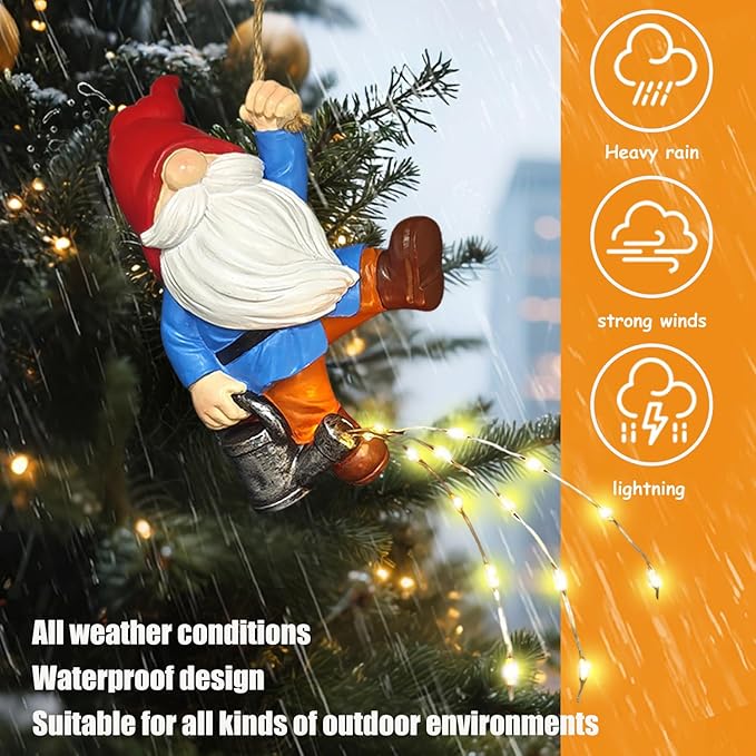Hanging Gnomes Watering Can Lights Garden Decor, Fairy Figurines Outdoor Solar Lantern, Wall Art for PatioYard Porch, Christmas Gardening Housewarming Gifts for Mom Women