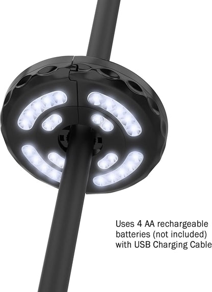 Rechargeable Patio Umbrella Light with 3 Brightness Modes - Battery-Operated LED Outdoor Lighting with USB Charging Cord by Pure Garden (Black)