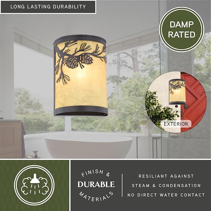 VAXCEL Douglas 1-Light 8 in. Wide Warm Bronze Indoor-Outdoor Rustic Flush Mount Wall Sconce with Pinecone Cutout | Lumora