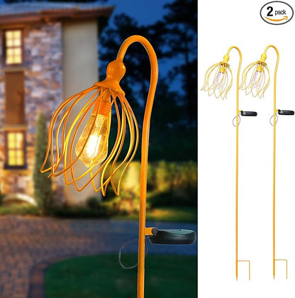 Bshine Solar Lights Outdoor Garden Decoration, Flower Metal Stake Waterproof Hanging LED Solar Lamp for Outdoor Patio, Yard Decoration Lawn Art, Walking Lights, 2PCS Yellow
