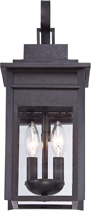 Franklin Iron Works Bransford Traditional Rustic Outdoor Wall Light Fixture Lantern Black Specked Gray 17" Clear | Lumora