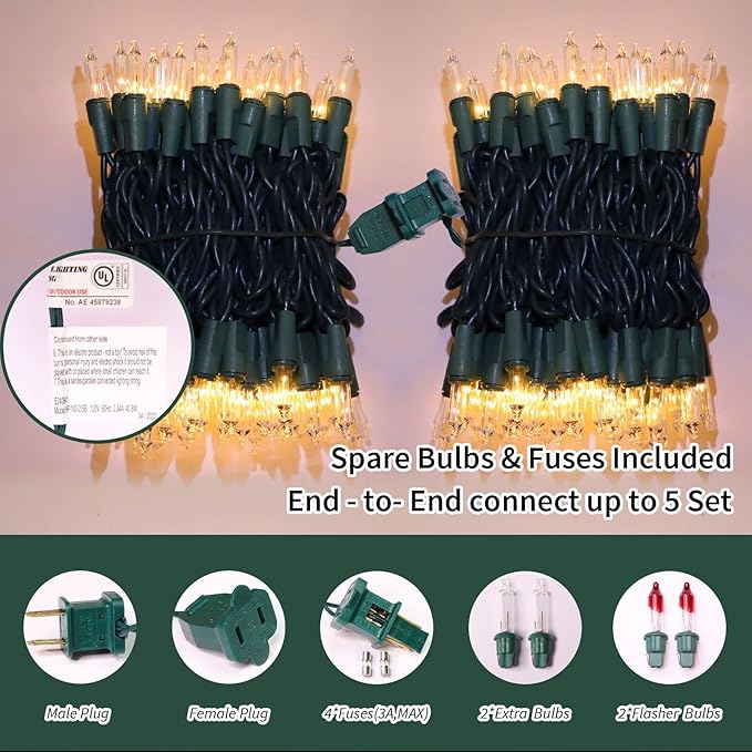 LAMPHOME Clear Christmas String Lights 100 Count 19.6Ft Incandescent Bulb Warm White Mini Lights for Indoor Outdoor Xmas Tree Garland Birthday Wedding Party Festival Decoration, Green Wire