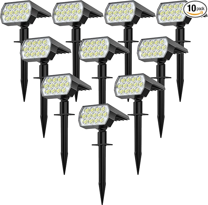 WELALO Solar Spot Lights Outdoor, [10 Pack/52 LED/3 Modes] Solar Landscape Spotlights, Solar Powered Security | Lumora