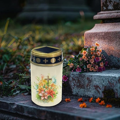 Cross Flower Solar Lights for Grave Outdoor Garden Lights Waterproof Solar Light Outdoor Decor for Garden Night Light
