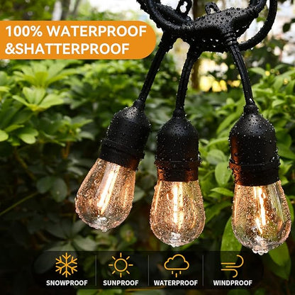 48FT Outdoor LED String Lights Commercial Grade Weatherproof Strand for Patio Garden Porch Backyard Party Lights (48FT 15 Lights)