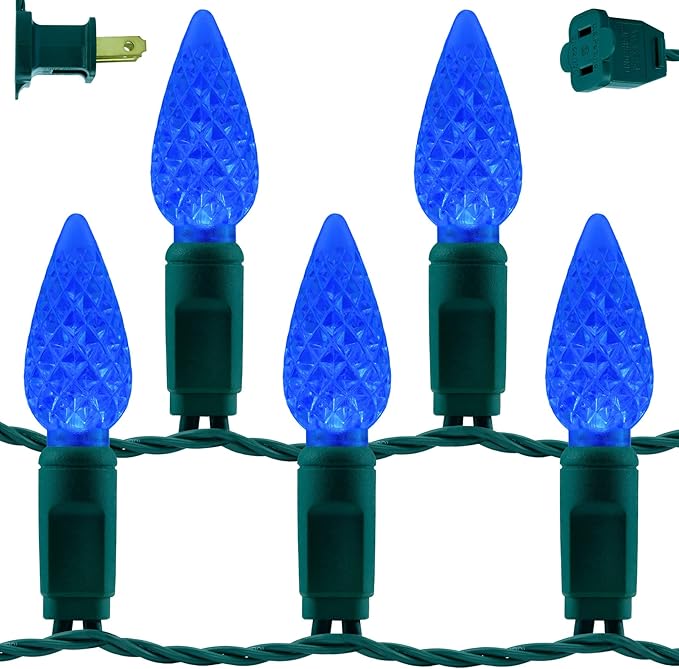 YULETIME Blue C6 Strawberry LED Christmas Lights, 33 ft 100 Count 4" Spacing One-Piece High Waterproof UL Certified String Light (Blue)