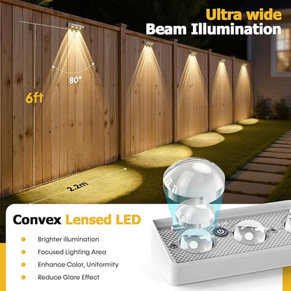 NIORSUN Solar Fence Lights,16 Pack Solars Deck Light,RGB Color,Outdoor Bulb Waterproof Led IP65,Outdoor Fence Light,Power Patio Lamp with Lenses for Outside/Backyard/Railing/Yard(Black)