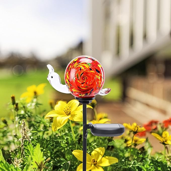 Bshine Solar Garden Decoration Outdoor Snail Lights, Hand Blown Glass Waterproof Solar Light Stake Decorate Paths, Pathways, Lawns and Yards Art for Mom Men, Father's Day Gifts