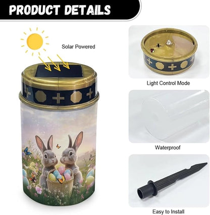 Easter Rabbit Eggs Solar Garden Lights Outdoor Decorative Solar Stake Lights-Waterproof Warm White LED for Remembrance Gifts Cemetery Grave