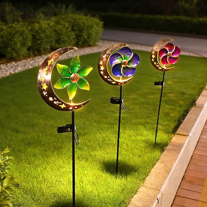 Solar Moon Windmill Decorative Garden Light - Metal Stake Windmill with Glass Ball LED, Outdoor Lawn Lamp for Yard | Lumora