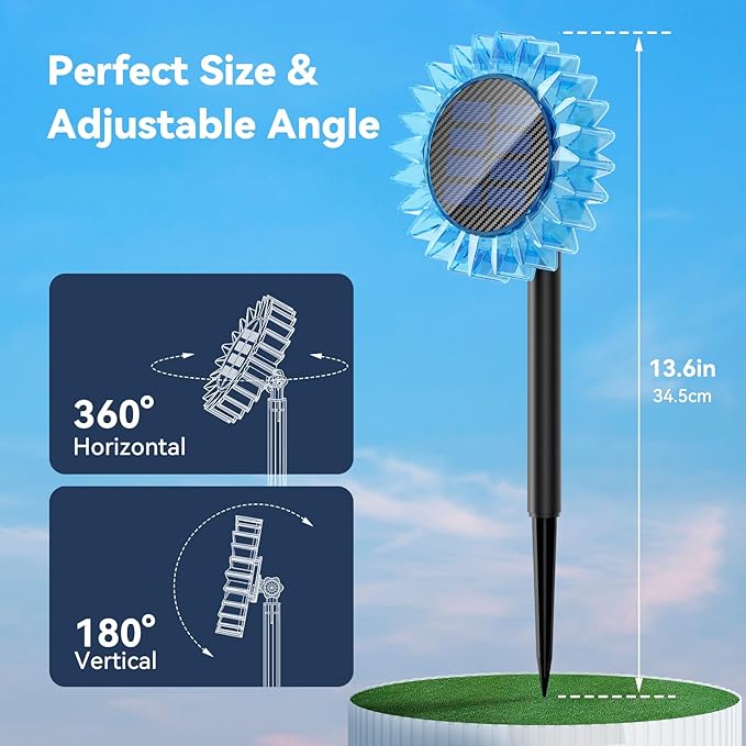 Solar Sunflower Lights - Upgraded 2-in-1 Solar Ground/Wall Lights, 6 Pack, Blue-Warm White, Outdoor Garden Courtyard Terrace Balcony Fence Path Decoration