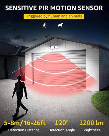 Lepro Bundle - Solar Flood Light 3 Adjustable Heads with Separeted Solar Panel & 50 ft Outdoor String Lights 25 LED G40 Edison Bulbs String Lights
