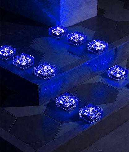keeda Solar Brick Lights Waterproof Solar Path Ice Cube Lights Outdoor LED Decorative Ice Block Floor Tile Lights for Garden, Pathway, Patio, Walkway (Blue, Pack of 2)