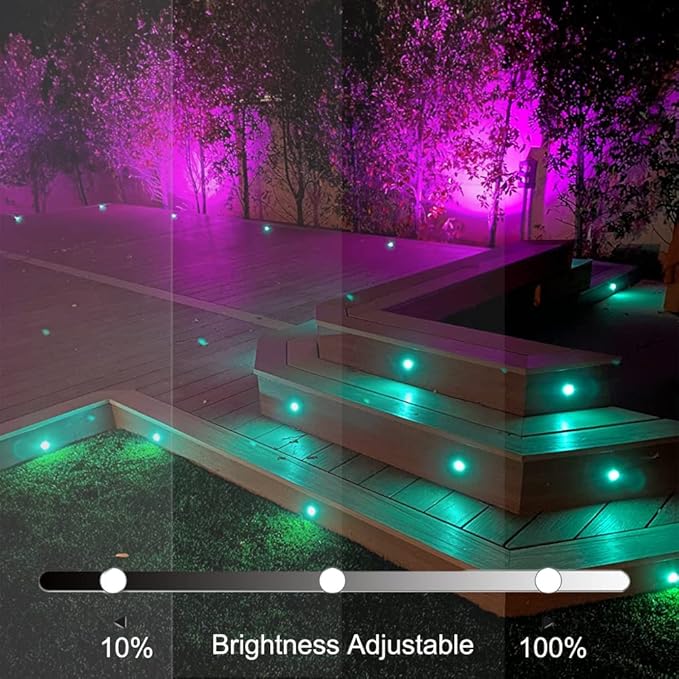 Sumaote LED Deck Lights Kit RGBW 20pcs Φ1.22 Low Voltage Recessed Deck Lamp In-ground Lights Waterproof Outdoor Yard Path Stairs Steps Landscape Decor, Multicolor & Warm White Lighting, Black Shell