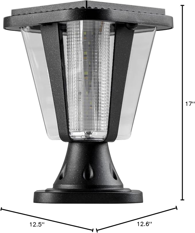 Kendal Metal Solar Post Lights Outdoor, Waterproof Decorative Solar Pillar Light, Safety Waterproof Beveled PS Panes, Warm White, Black