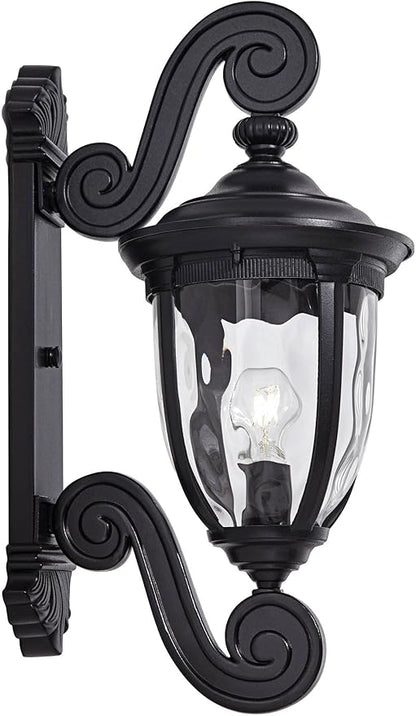 John Timberland Bellagio European Outdoor Wall Light Fixture Texturized Black Dual Scroll Arm 24" Clear Hammered Glass for Exterior House Porch Patio Outside Deck Garage Front Door Garden Home