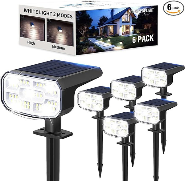 Solar Spot Lights Outdoor Waterproof IP65,6 Pack,Cool Light, 2 Lighting Modes Selectable, Solar Powered Yard Garden | Lumora