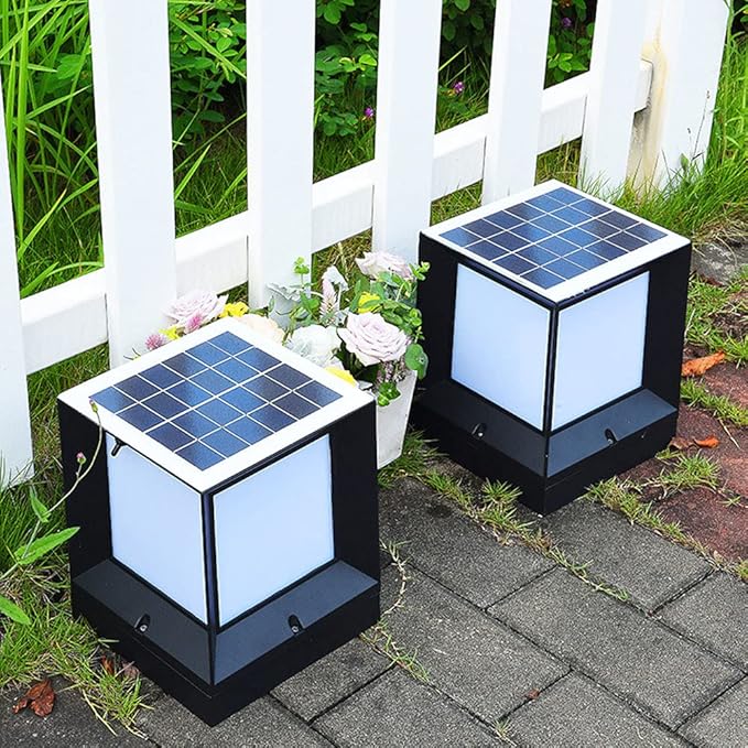 Modern Solar Pathway Lights Minimalist Minimalist Pillar Lamp Fixture with Square Acrylic Shade Garden Solar Lamp | Lumora